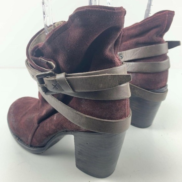 Freebird Steven Blaze Booties Burgundy Maroon Suede Red Wine Stacked Heel Boot - Picture 12 of 13